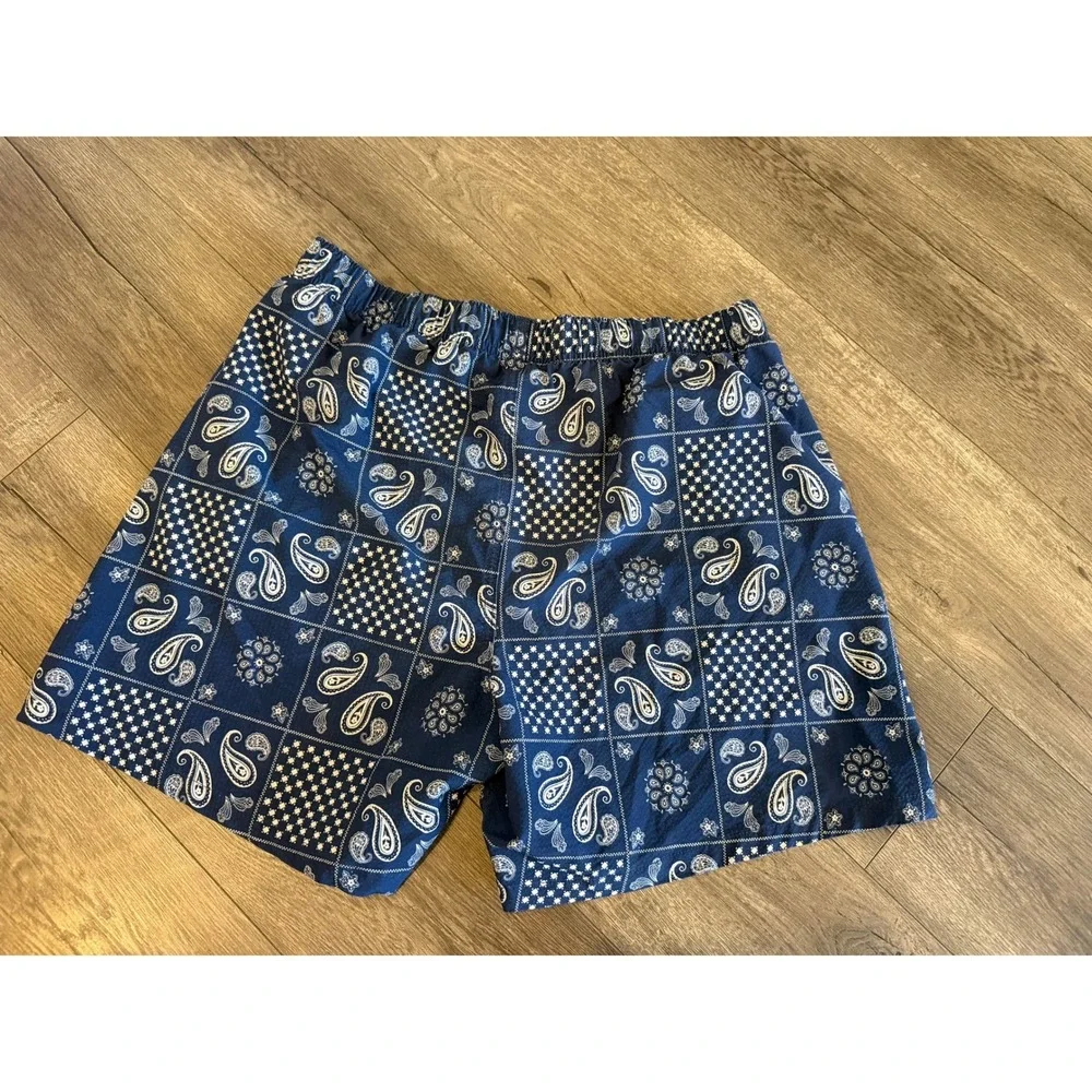 Hollister Mens XL Navy Blue Bandana Patchwork Paisley Swim Trunks Mesh Lined